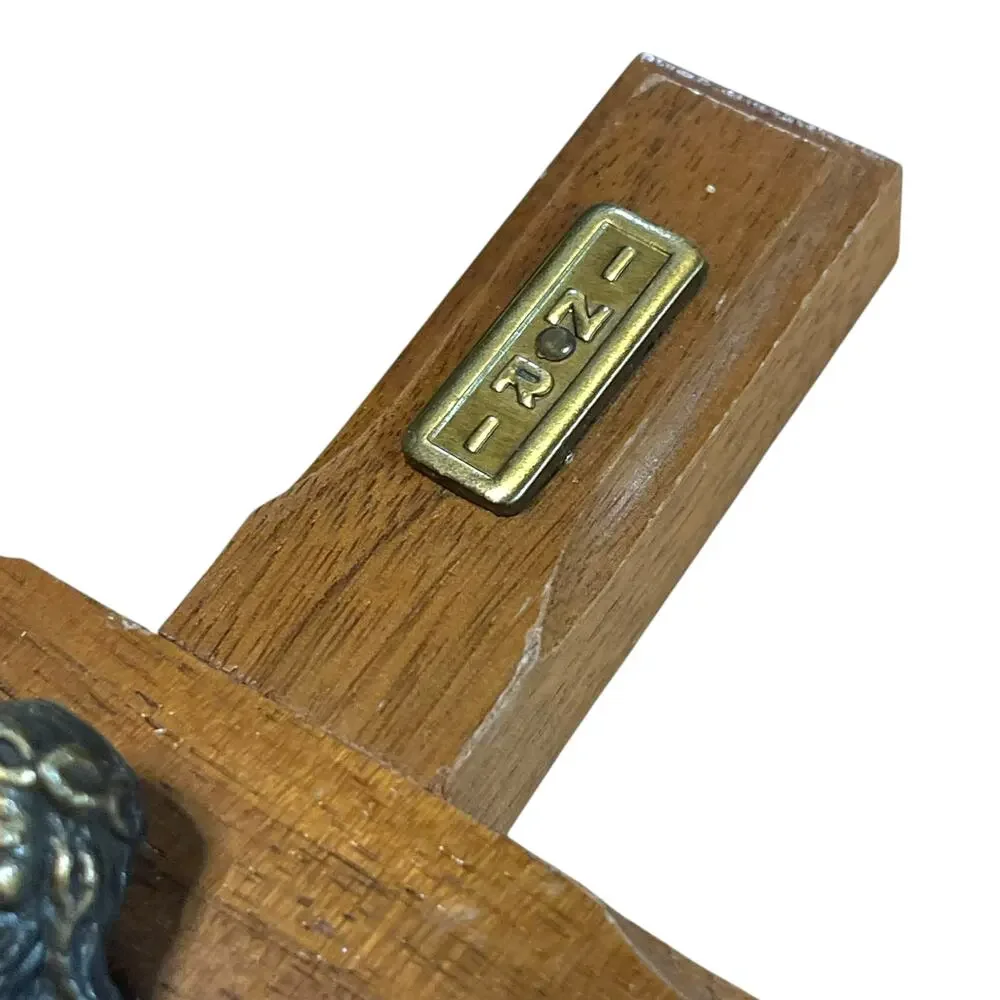 Vintage Wood Wall Crucifix Brass Corpus Jesus Cross INRI 10